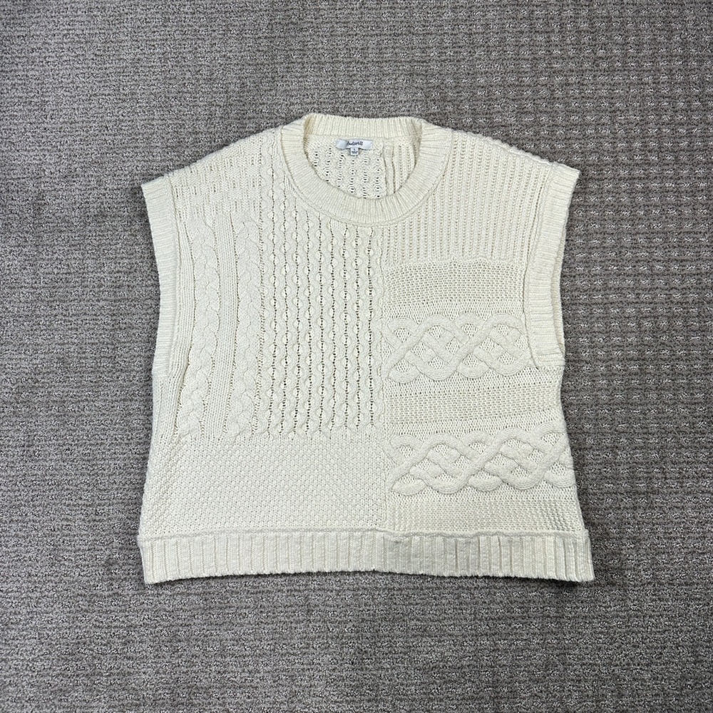 Madewell Mixed Cable Knit Sweater Vest Cream Ivory Sleeveless Crew Neck Large